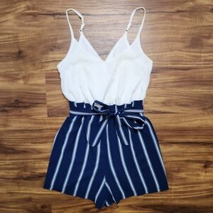 Lily Rose Striped White & Blue Romper Size Xsmall